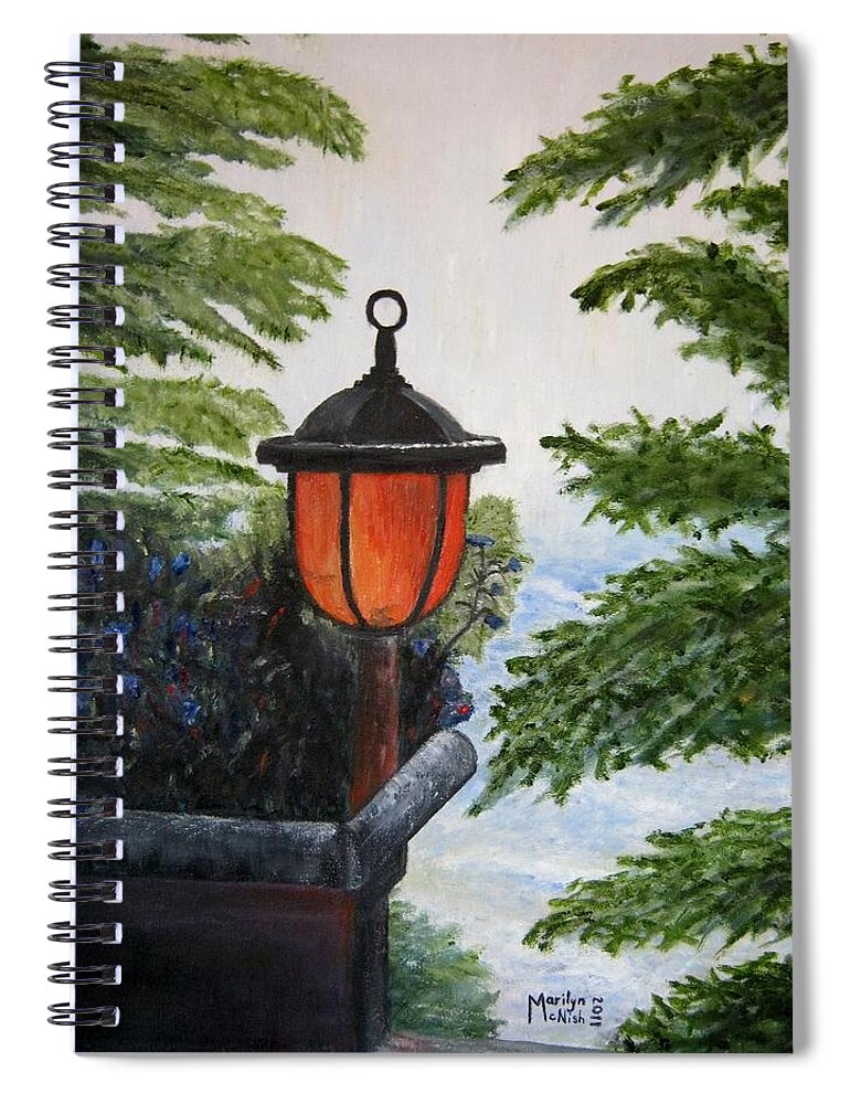 Solar Light Spiral Notebook featuring the painting Storm on Lake of the Woods by Marilyn McNish
