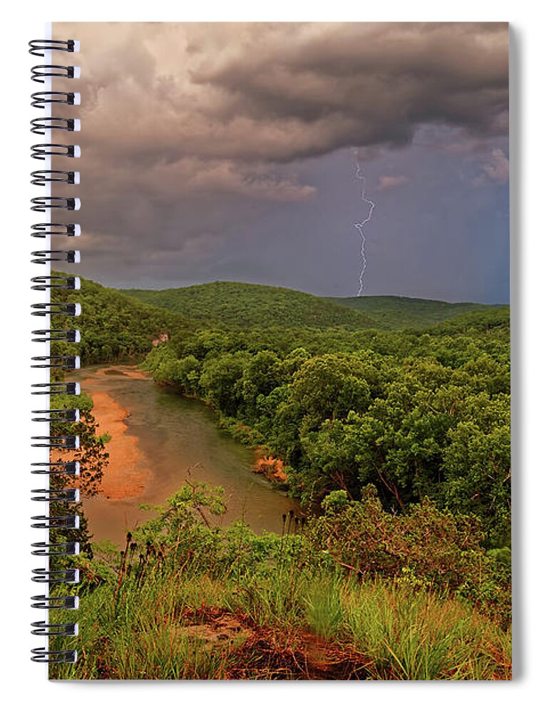 Storm Spiral Notebook featuring the photograph Storm over the Current River by Robert Charity
