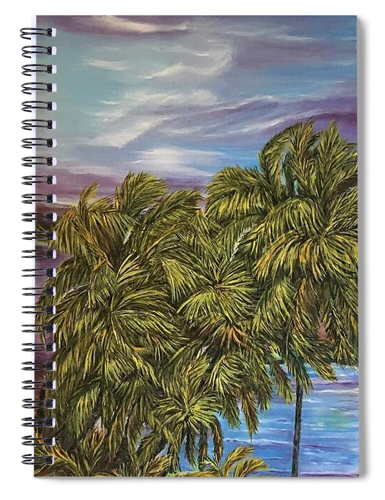 Stormy Evening Spiral Notebook featuring the painting Stormy Day at Tranquility Beach by Michael Silbaugh