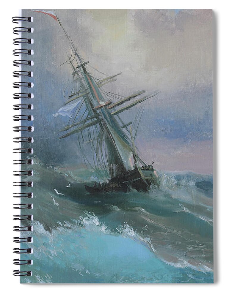 Russian Artists New Wave Spiral Notebook featuring the painting Stormy Sails by Ilya Kondrashov