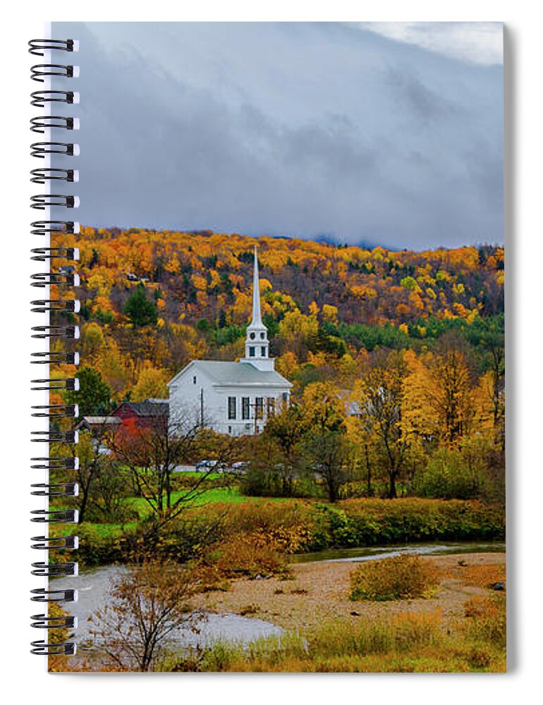 Fall Foliage Spiral Notebook featuring the photograph Stowe Community Church #3 by Scenic Vermont Photography