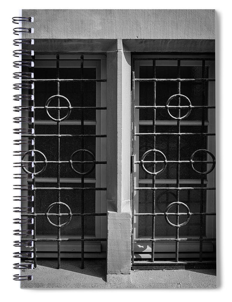 Alsace Spiral Notebook featuring the photograph Strasbourg Window 06 B W by Teresa Mucha