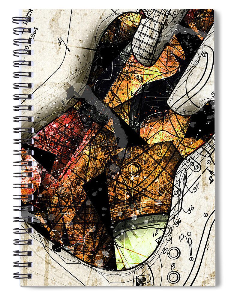 Guitar Spiral Notebook featuring the digital art Strat Abstracta No. 4 Sunrise by Gary Bodnar