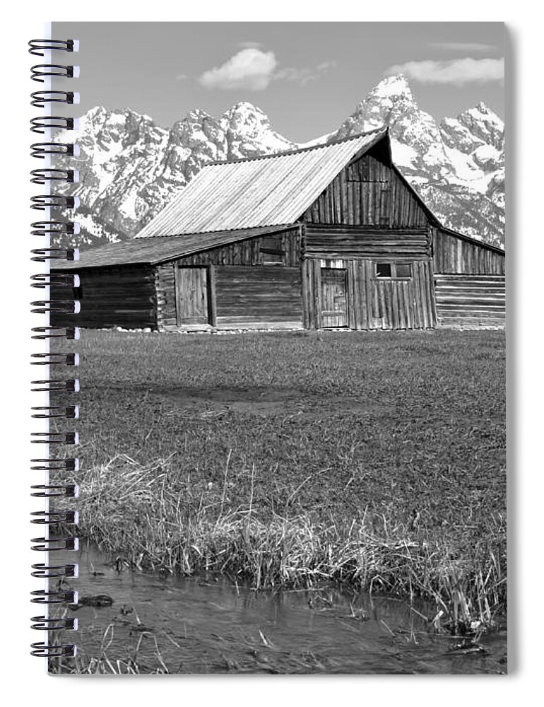 Black And White Spiral Notebook featuring the photograph Streaming By The Moulton Barn Black And White by Adam Jewell