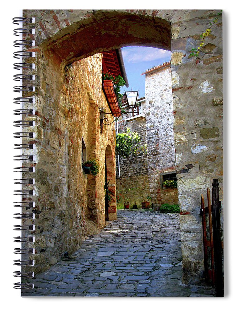 Romantic Street Spiral Notebook featuring the photograph Street Arch in Montefioralle Italy by Lily Malor