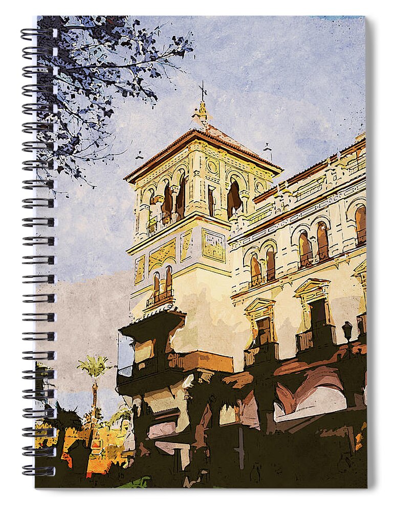 Sevilla Spiral Notebook featuring the painting Streets of Seville, Spain - 01 by AM FineArtPrints