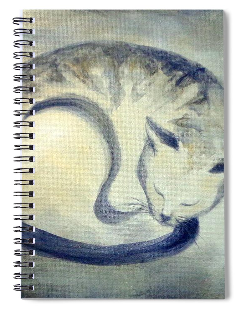 Cat Spiral Notebook featuring the painting Stripey Cat 3 by Dina Dargo