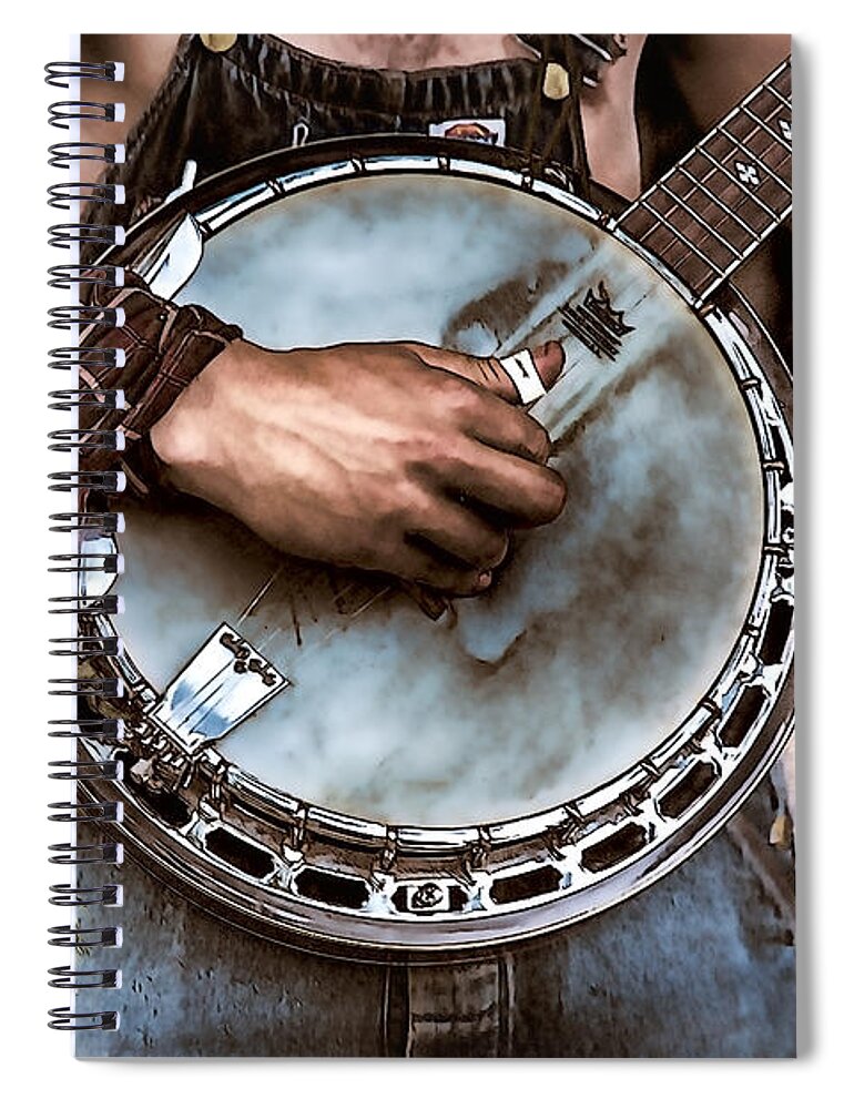 Banjo Spiral Notebook featuring the digital art Strumming on the Old Banjo by John Haldane