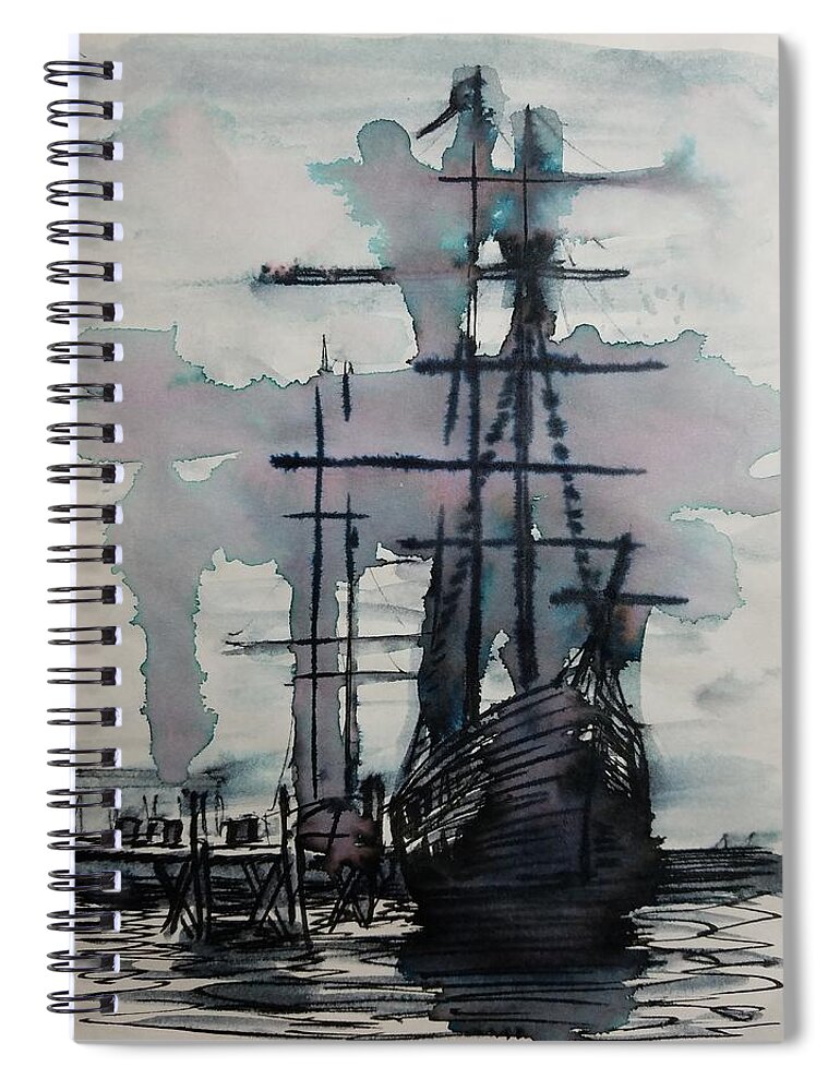 Sailing Ship Spiral Notebook featuring the drawing Study for Sailing Vessel Pandora by Vic Delnore