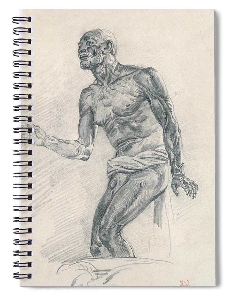 19th Century Art Spiral Notebook featuring the drawing Study of a Male Nude Study for The Death of Seneca by Eugene Delacroix