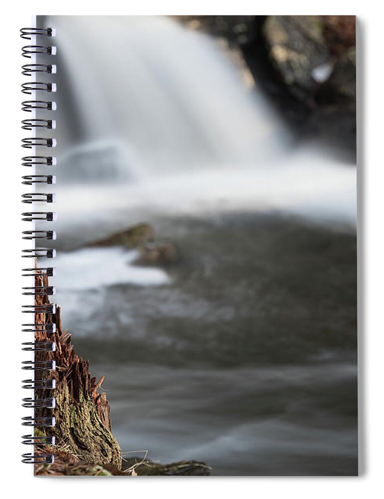 Secret Waterfall Waterfalls Stump Tree Broken Bokeh Outside Outdoors Nature Natural Ma Mass Massachusetts Rutland Long Exposure Brian Hale Brianhalephoto Newengland New England Woods Secluded Spiral Notebook featuring the photograph Stumped at The Secret Waterfall by Brian Hale