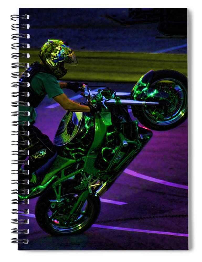 Motorcycle Spiral Notebook featuring the photograph Stunting 2 by Lawrence Christopher