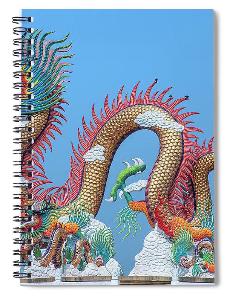 Temple Spiral Notebook featuring the photograph Suan Sawan Golden Dancing Dragon DTHNS0147 by Gerry Gantt