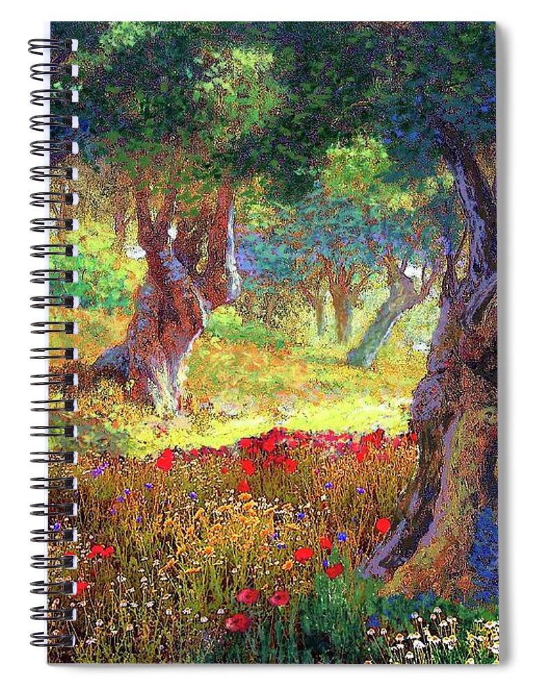 Landscape Spiral Notebook featuring the painting Poppies and Olive Trees by Jane Small