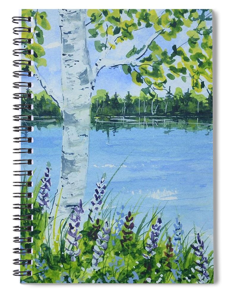 Birch Spiral Notebook featuring the painting Summer Birch by Kellie Chasse