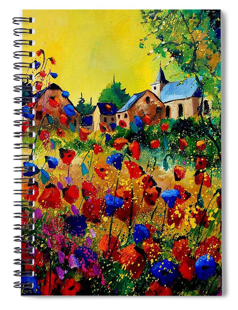 Poppy Spiral Notebook featuring the painting Summer in Sosoye by Pol Ledent
