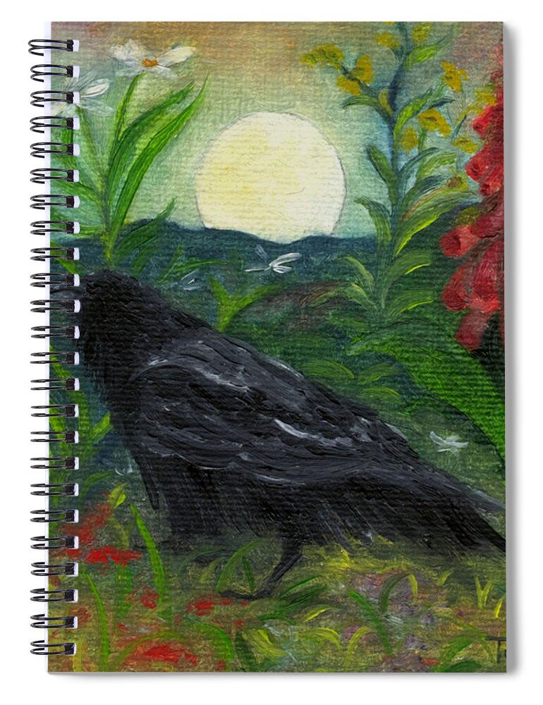 Birds Spiral Notebook featuring the painting Summer Moon Raven by FT McKinstry