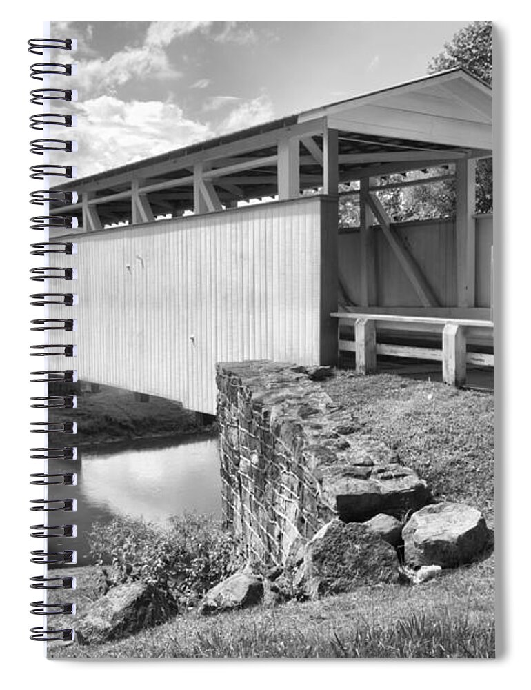 Ryot Covered Bridge Spiral Notebook featuring the photograph Summer Skies Over The Ryot Covered Bridge Black And White by Adam Jewell