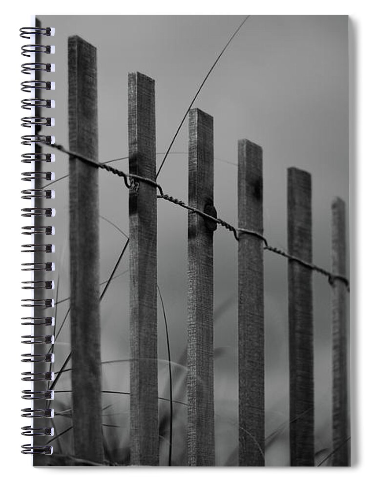 Beach Fence Spiral Notebook featuring the photograph Summer Storm Beach Fence Mono by Laura Fasulo