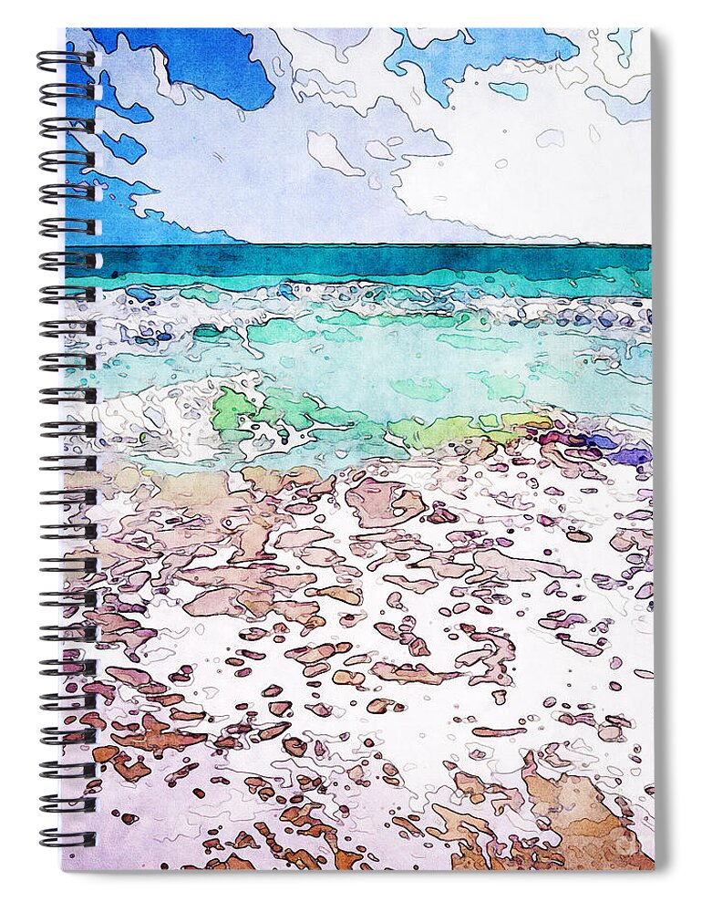 Tropical Spiral Notebook featuring the digital art Summertime Ocean Waves by Phil Perkins