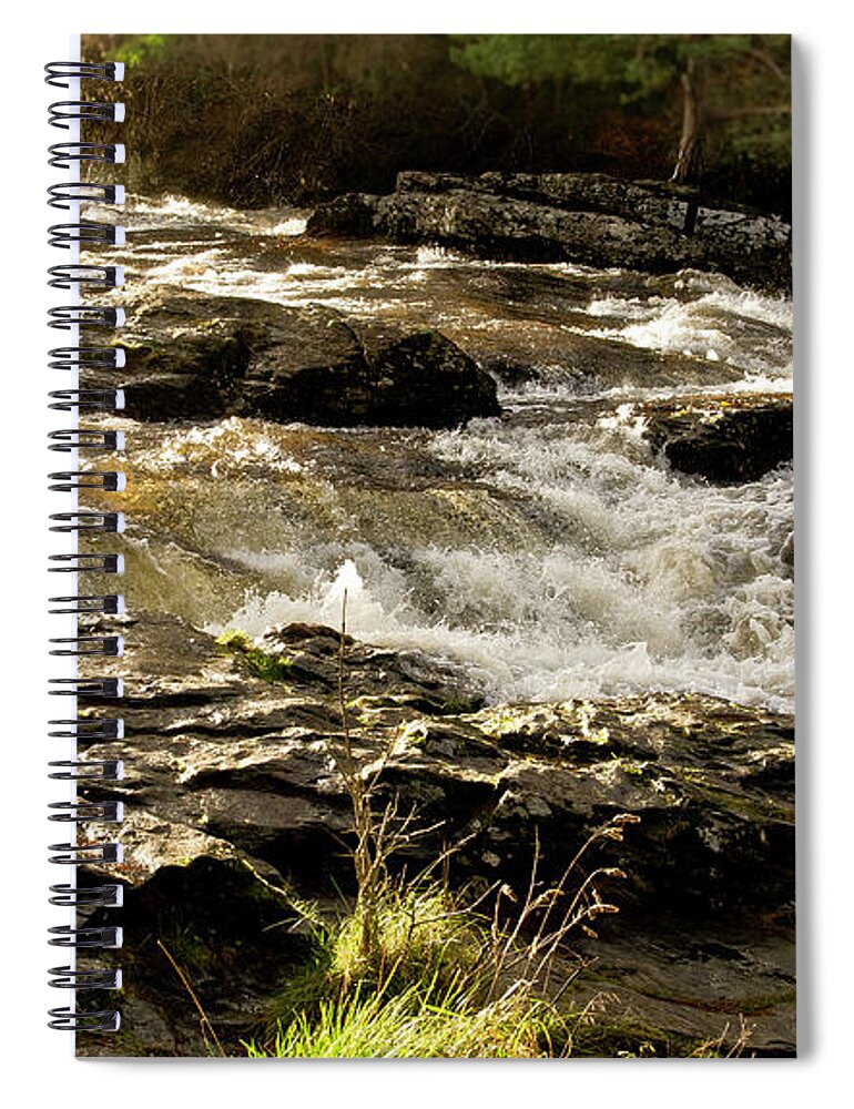 Sun Spiral Notebook featuring the photograph Sun over rushing falls. Dochart. by Elena Perelman