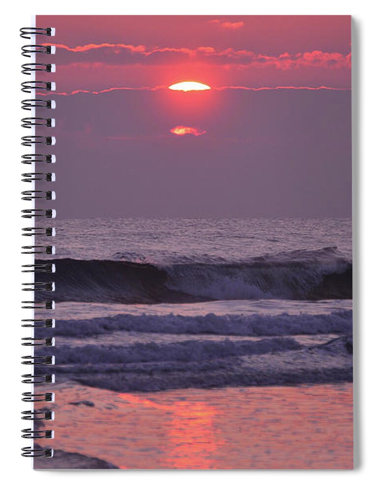 Tide Spiral Notebook featuring the photograph Sun rising through the violet cloud bank by Julianne Felton