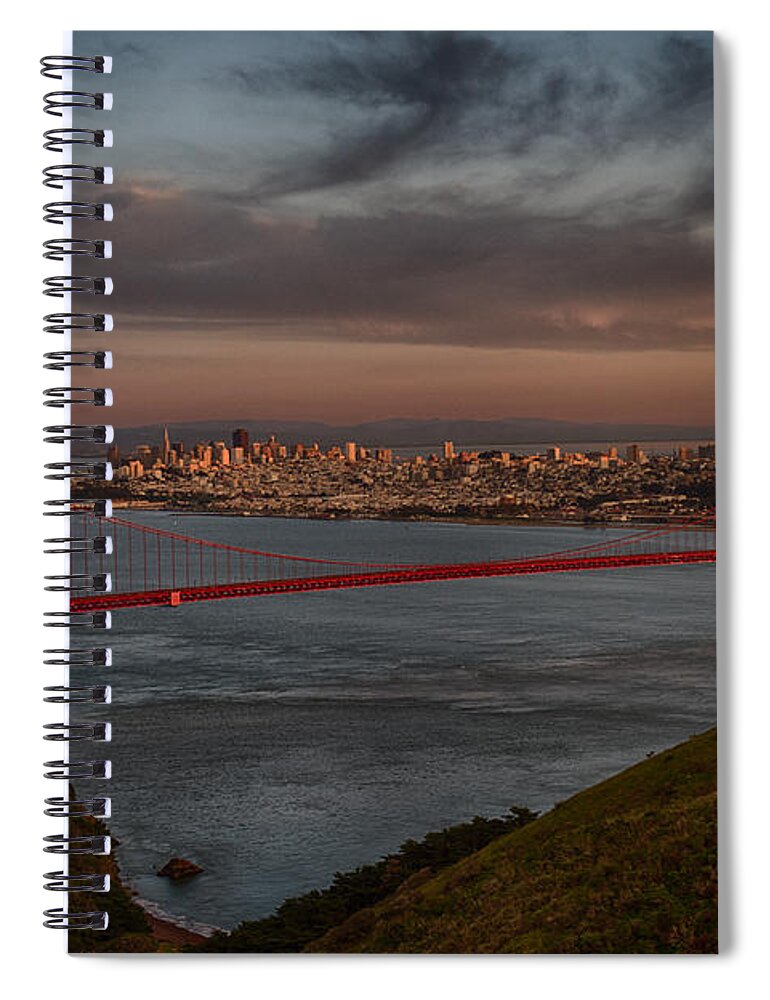 Golden Gate Bridge Spiral Notebook featuring the photograph Sun Set on Golden Gate Bridge by Paul Freidlund