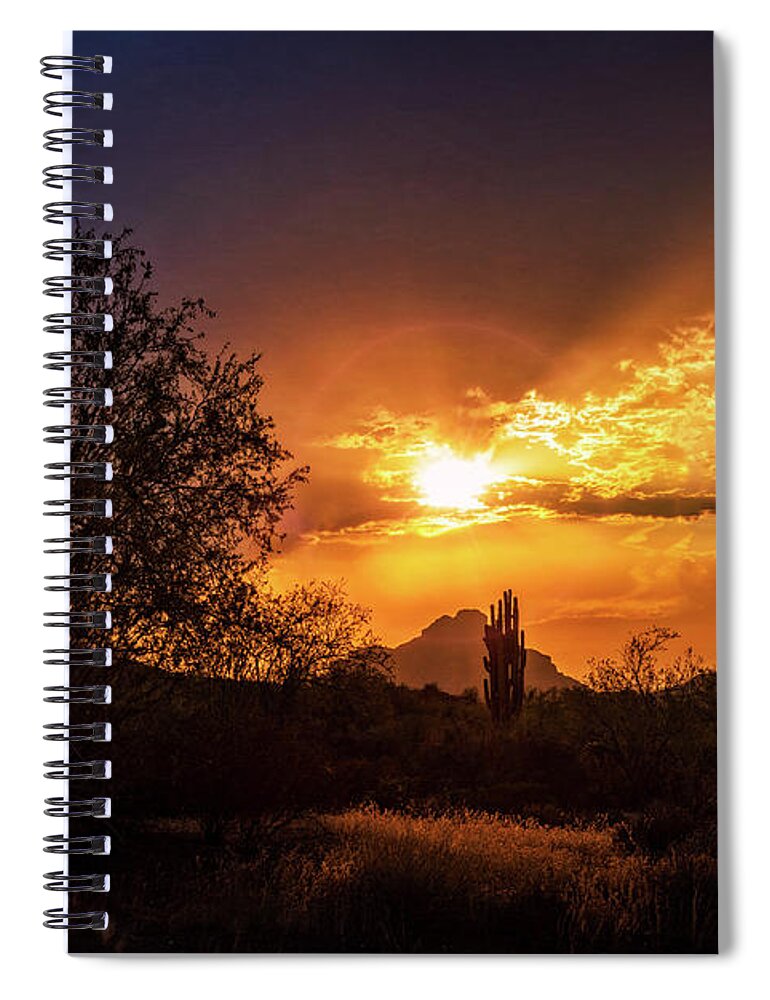 Sunset Spiral Notebook featuring the photograph Sun Setting on the Sonoran by Saija Lehtonen