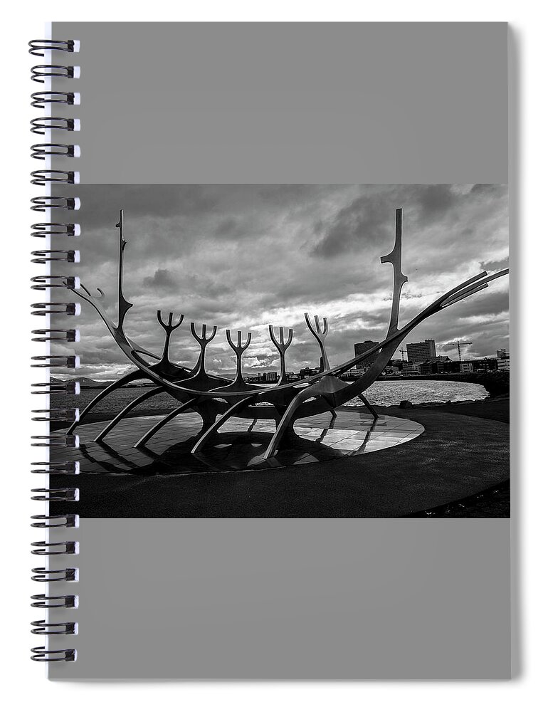 Sun Voyager Sculpture Spiral Notebook featuring the photograph Sun Voyager, Reykjavik, Iceland by Venetia Featherstone-Witty