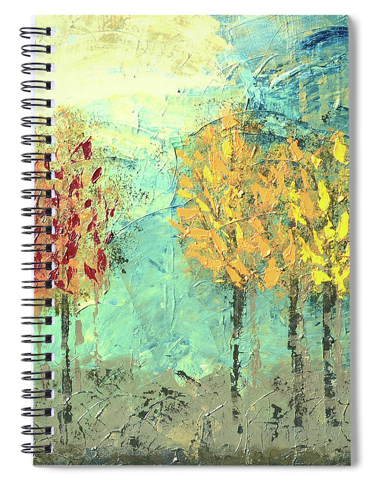 Sunrise Spiral Notebook featuring the painting Sundown Trees by Linda Bailey