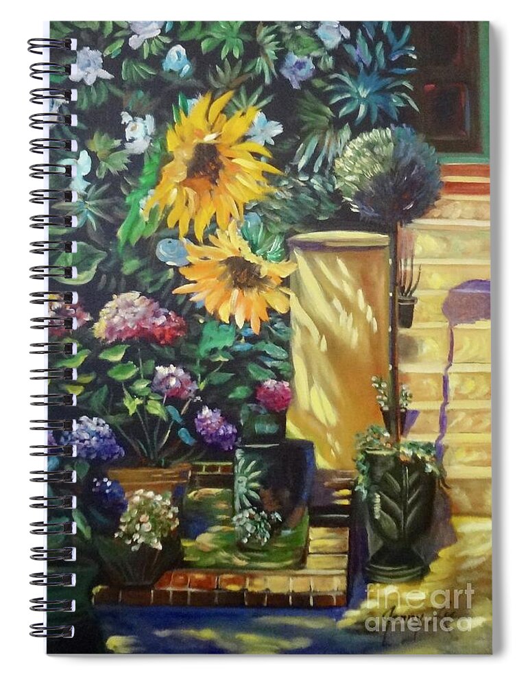 Floral Spiral Notebook featuring the painting Sunflower Aloha by Jenny Lee