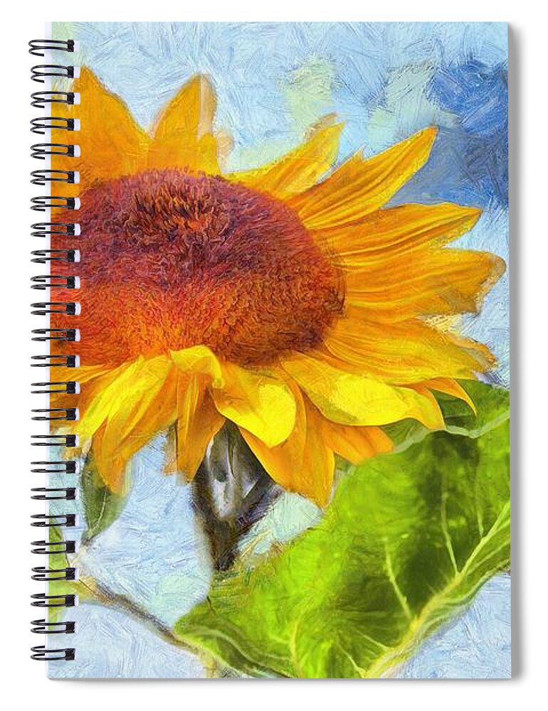 Sunflower Spiral Notebook featuring the painting Sunflower Blue Sky by Eva Lechner