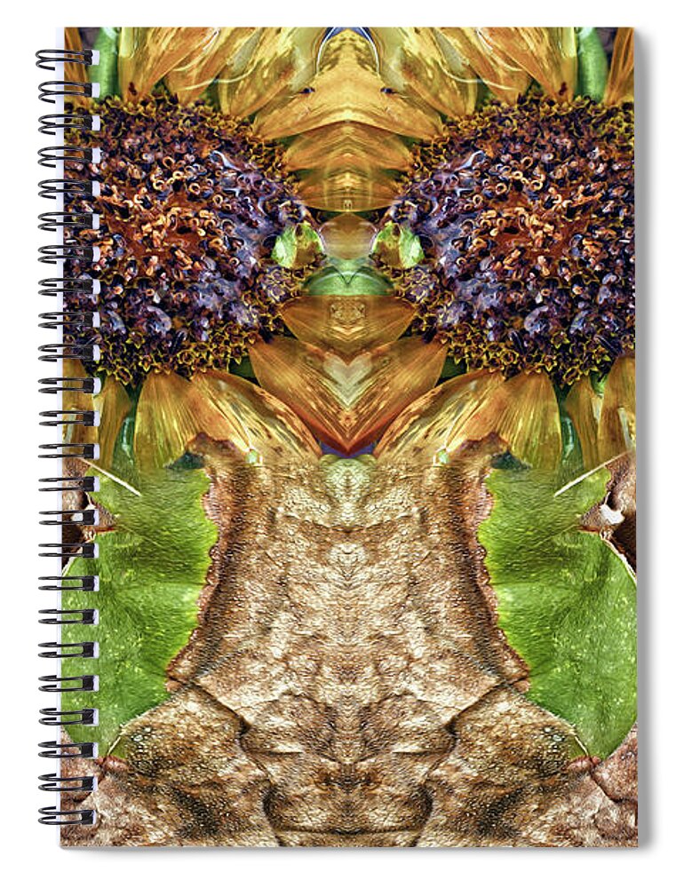 Split Personality Spiral Notebook featuring the digital art Sunflower Guards by Becky Titus