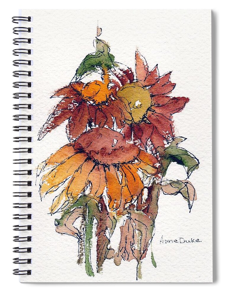 Sunflower Spiral Notebook featuring the painting Sunflower Trio #2 by Anne Duke