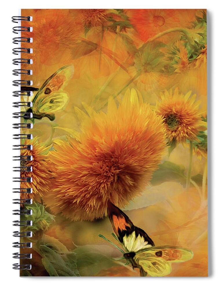 Sunflower Spiral Notebook featuring the mixed media Sunflowers by Carol Cavalaris