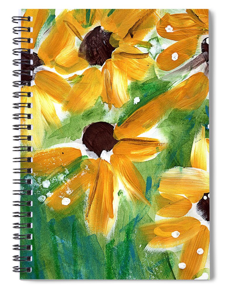 Sunflowers Spiral Notebook featuring the painting Sunflowers by Linda Woods