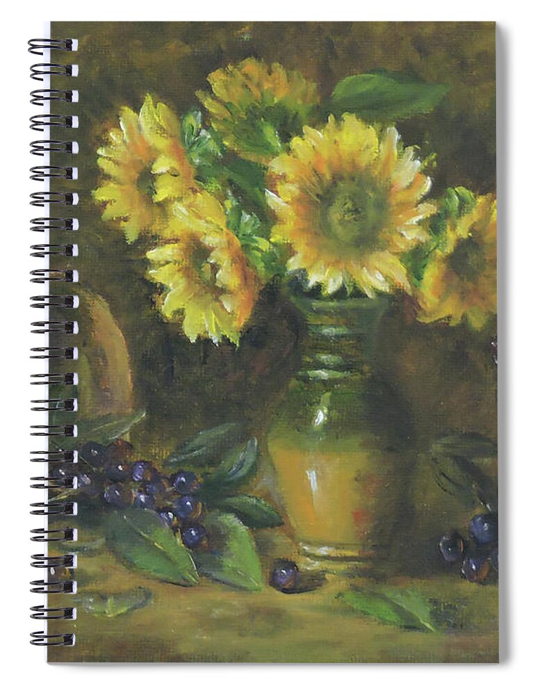 Classical Floral Spiral Notebook featuring the painting Sunflowers by Katalin Luczay