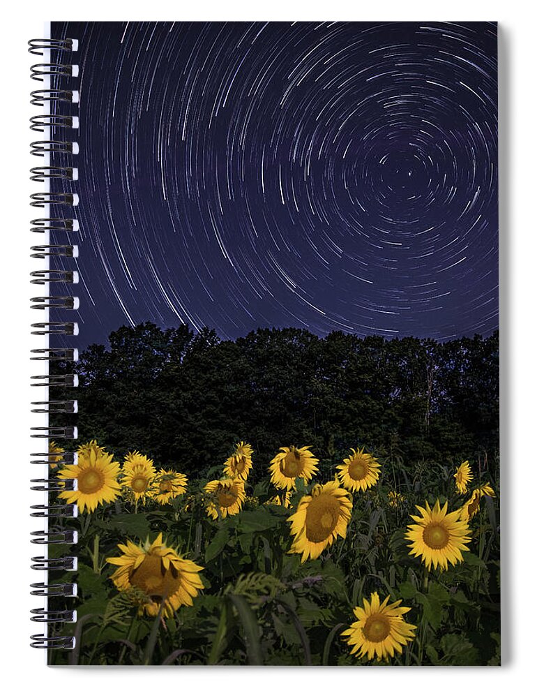 Sunflowers Spiral Notebook featuring the photograph Sunflowers under the Night Sky by Kristen Wilkinson