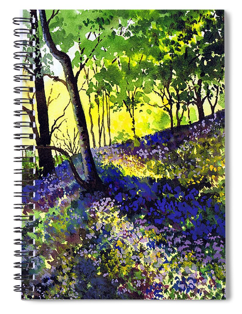 Bluebell Wood Spiral Notebook featuring the painting Sunlit Bluebell Wood by Paul Dene Marlor