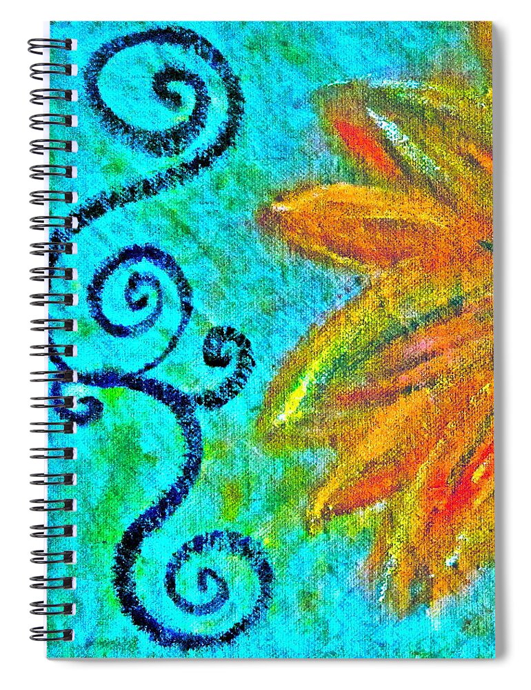 Painting Of Yellow Flower Spiral Notebook featuring the mixed media Sunny day yellow by Gwyn Newcombe