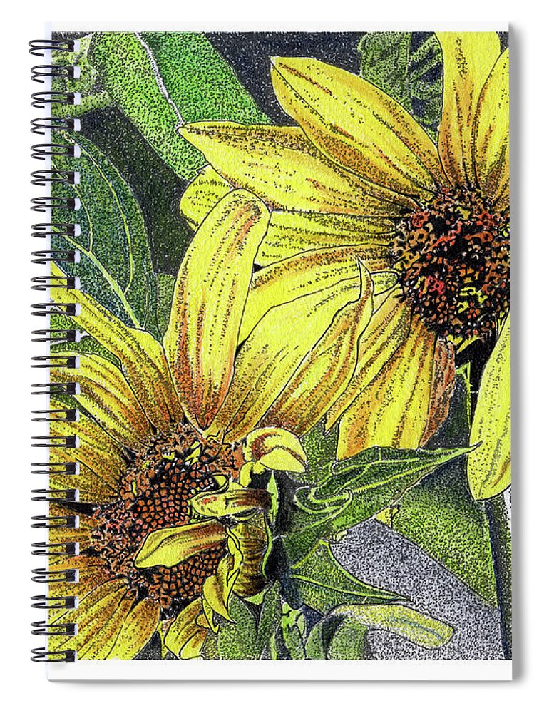 Sunflowers Spiral Notebook featuring the mixed media Sunny Daze by Louise Howarth