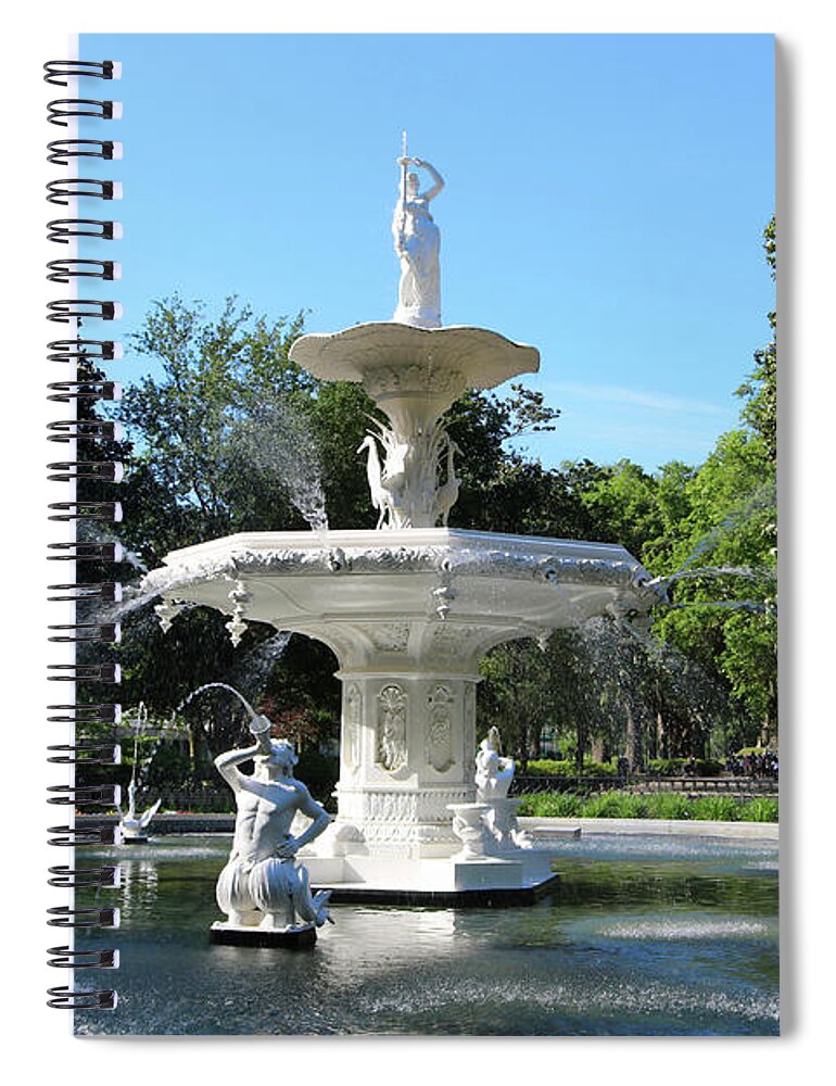 Forsyth Park Fountain Spiral Notebook featuring the photograph Sunny Savannah Forsyth Park Fountain by Carol Groenen