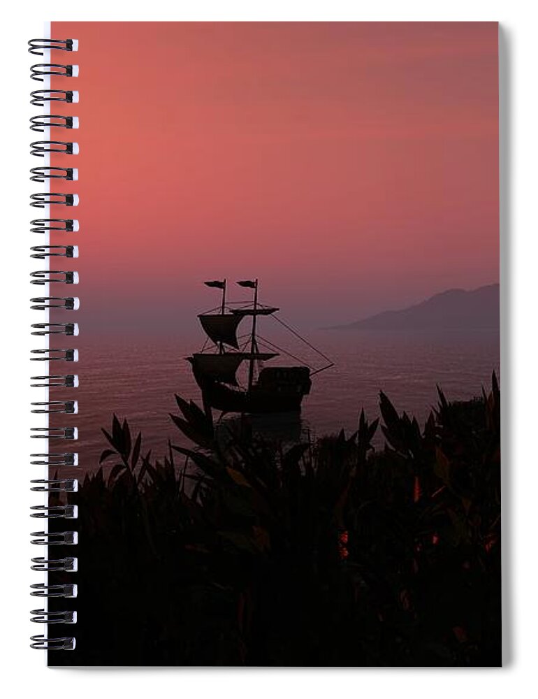 Fine Art Spiral Notebook featuring the digital art Sunrise Over Ship by David Lane