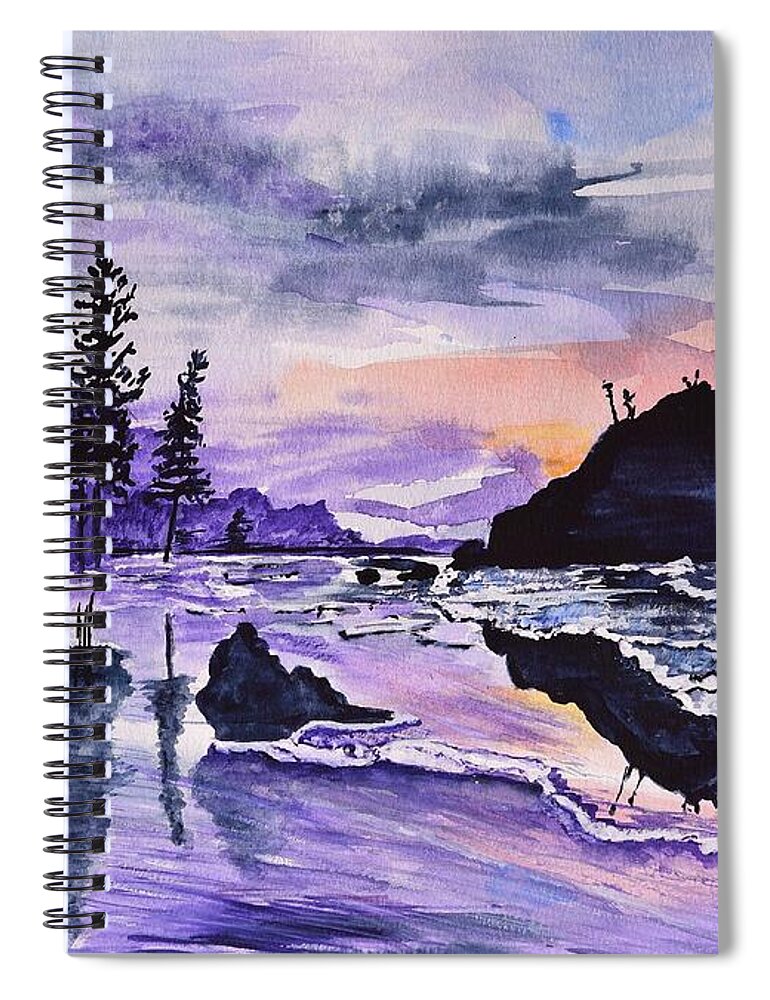 Linda Brody Spiral Notebook featuring the painting Sunrise Reflection at Second Beach by Linda Brody