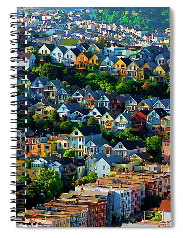 Noe Valley Spiral Notebook featuring the digital art Sunrise View Noe Valley San Francisco California 1988, Dry Brush Style by Kathy Anselmo