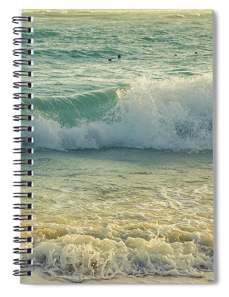 #beach. Spiral Notebook featuring the photograph Sunrise Waves by Rebekah Zivicki