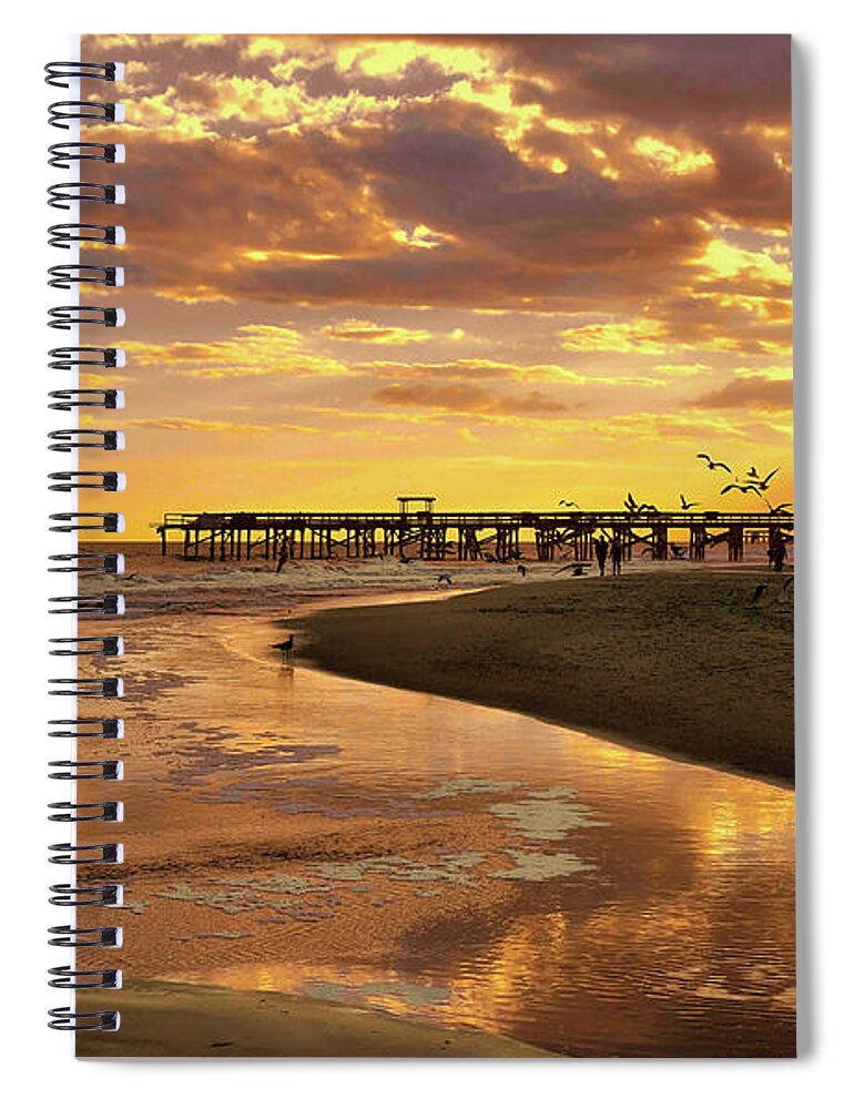 Scenic Spiral Notebook featuring the photograph Sunset And Gulls by Kathy Baccari