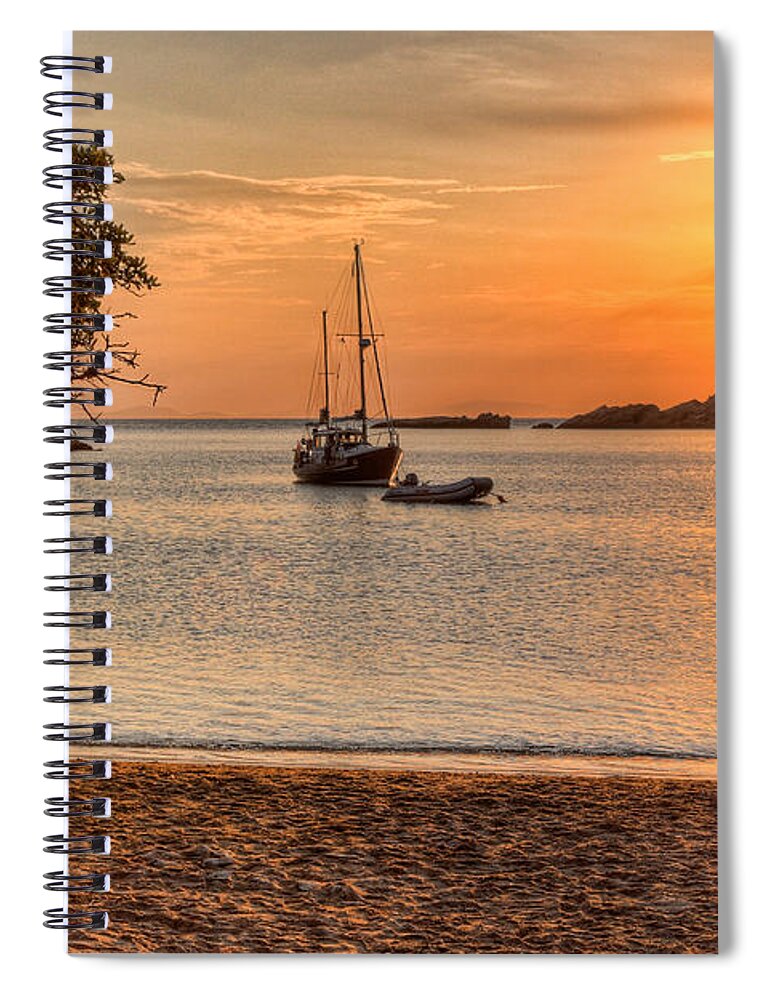 Andros Spiral Notebook featuring the photograph Sunset at Fellos in Andros island - Greece by Constantinos Iliopoulos