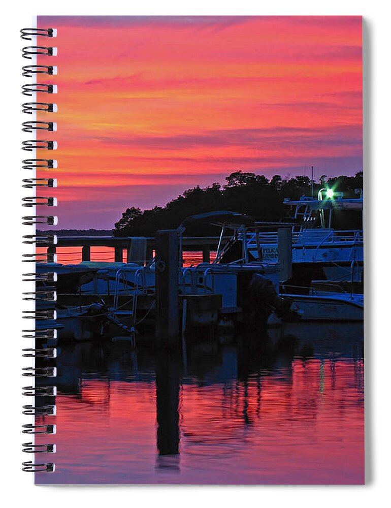 Sunset Spiral Notebook featuring the photograph Sunset at Florida Estero Bay Marina by Juergen Roth