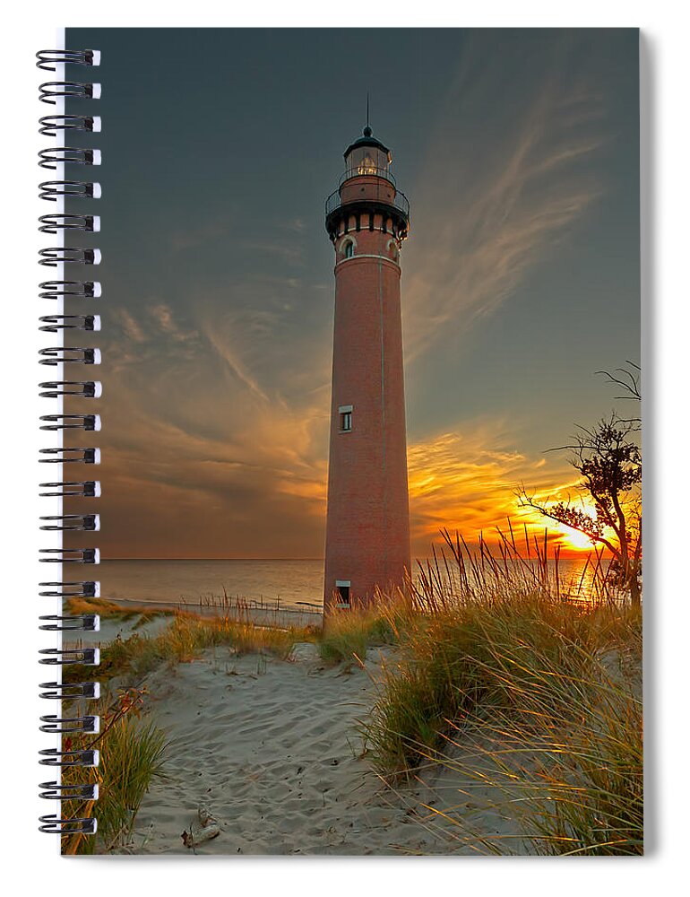 Lighthouse Spiral Notebook featuring the photograph Sunset at Petite Pointe Au Sable by Susan Rissi Tregoning